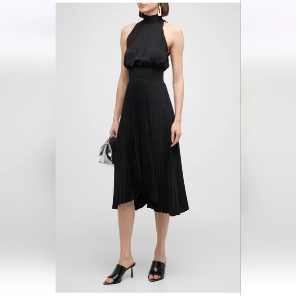 A.L.C. Black Pleated Halter Dress, Size 8 - Picture 11 of 13